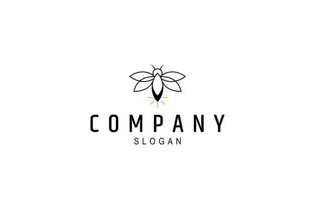 logotipo de luciérnaga con luz en diseño vectorial plano