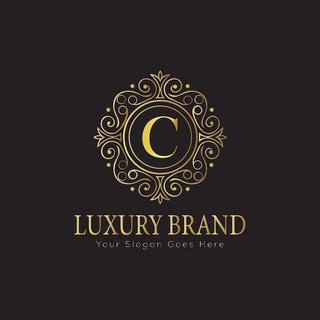 Logotipo de lujo adornado con letra C con marco floral