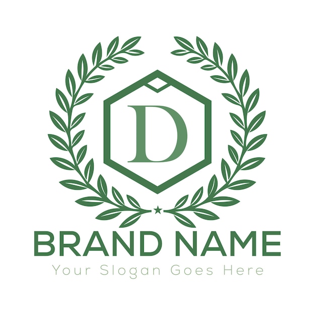 Logotipo de lujo adornado con letra D con marco floral