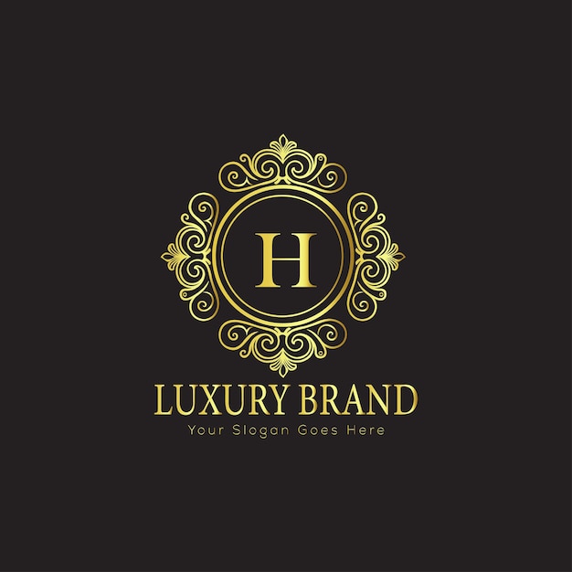 Logotipo de lujo adornado con letra H con marco floral
