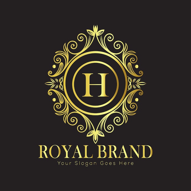 Logotipo de lujo adornado con letra H con marco floral