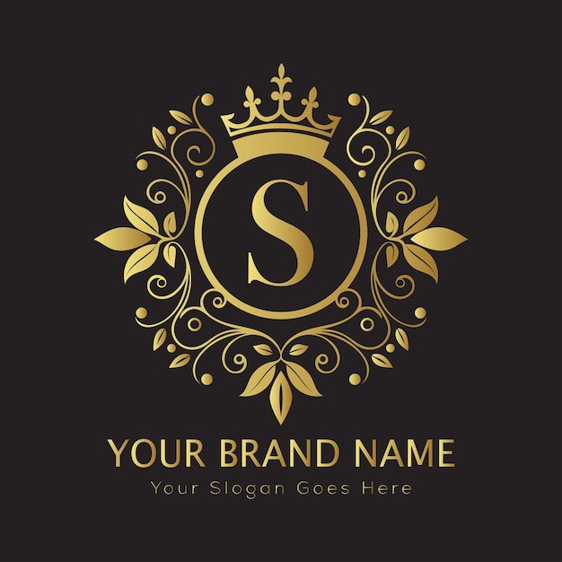 Logotipo de lujo adornado con letra S con marco floral