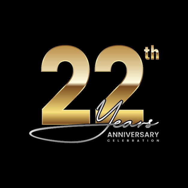 Logotipo de lujo de aniversario de 22 años con estilo de anillo dorado Plantilla de vector de logotipo