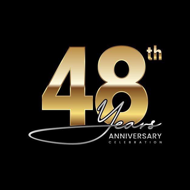Logotipo de lujo de aniversario de 48 años con estilo de anillo dorado Plantilla de vector de logotipo