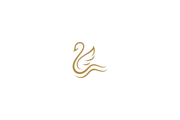Logotipo de lujo de cisne dorado con diseño de líneas simples