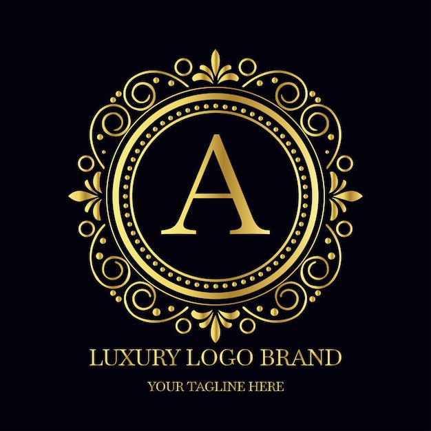Logotipo de lujo dorado Monograma A elegante con diseño floral