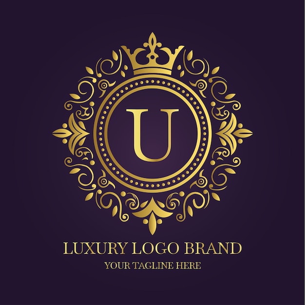 Logotipo de lujo dorado monograma elegante U con diseño floral