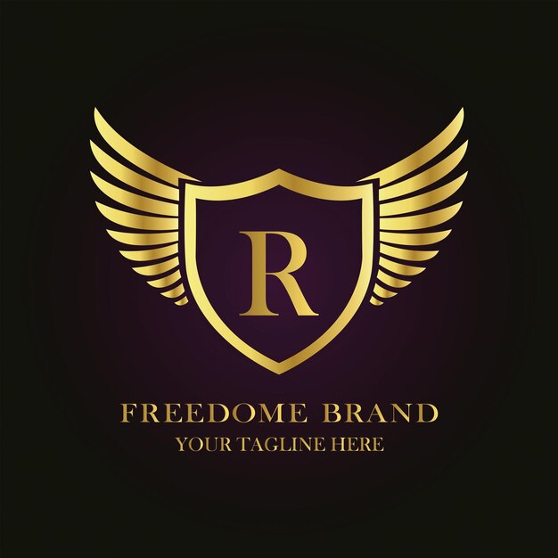 Logotipo de lujo dorado Monograma R elegante con diseño de corona