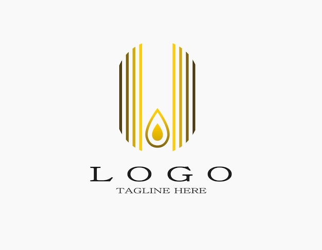 Logotipo de lujo elegante con pequeño fuego entre las líneas Logotipo de gotas en el vector dorado central