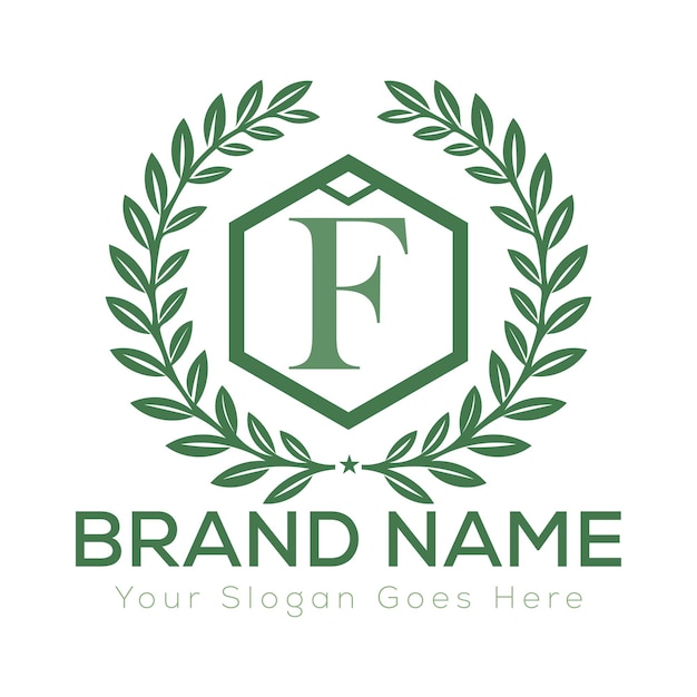 Logotipo de lujo con letra F adornada con marco floral