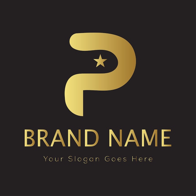 Logotipo de lujo de letra P dorada con estrella