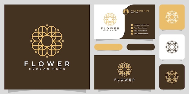 Logotipo de lujo de línea mono flor con diseño de tarjeta de visita