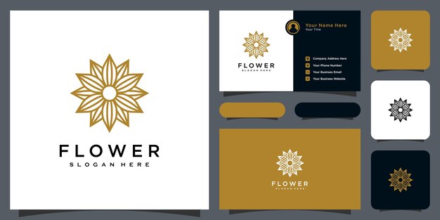 Logotipo de lujo de línea mono flor con diseño de tarjeta de visita