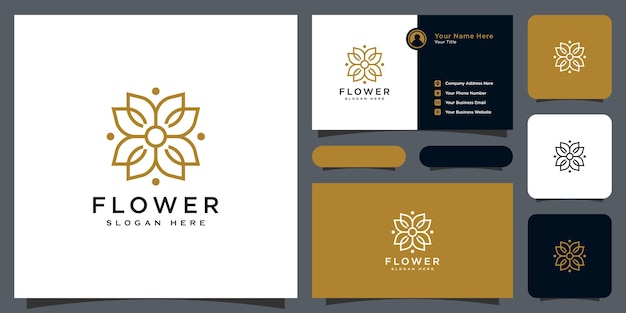 Logotipo de lujo de línea mono flor con diseño de tarjeta de visita