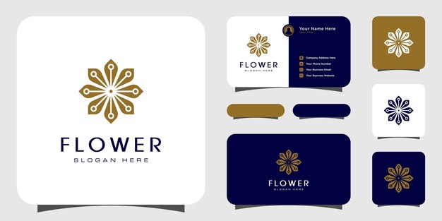 Logotipo de lujo de línea mono de flores con diseño de tarjeta de visita