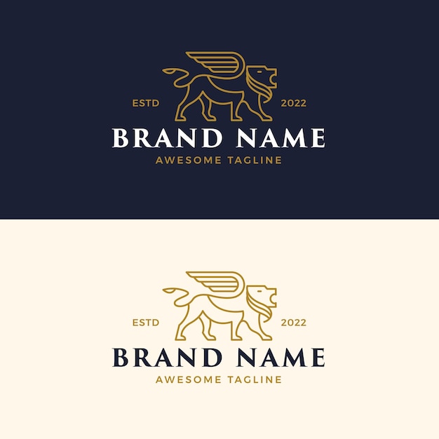 Logotipo de lujo minimalista de león alado