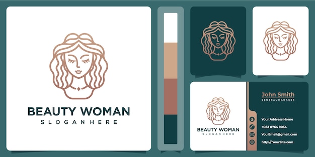 Logotipo de lujo de mujer de spa de belleza con plantilla de tarjeta de visita