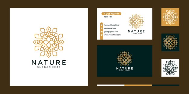 Logotipo de lujo Nature Abstract con estilo de arte lineal y tarjeta de visita