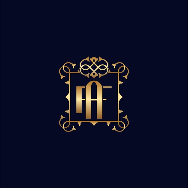 Logotipo de lujo real adornado con oro af o fa