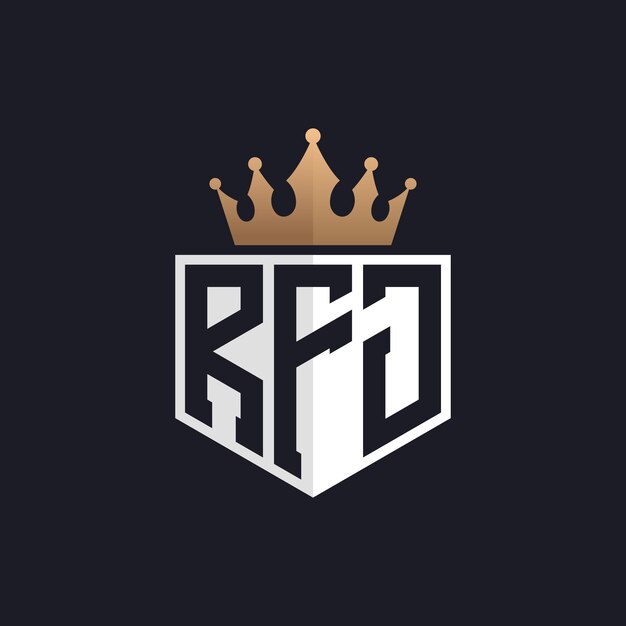Logotipo de lujo de RFJ con Corona Iniciales elegantes Logotipo de letra de RFJ para marcas exclusivas Monograma de letra RFJ para empresas de alta gama