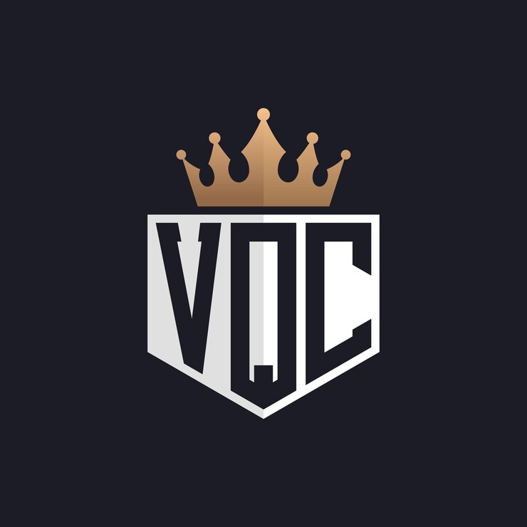 Vector logotipo de lujo de vqc con corona iniciales elegantes logotipo de letra vqc para marcas exclusivas monograma de letra v qc para empresas de alta gama