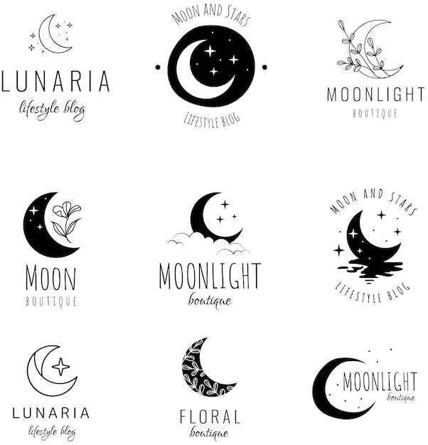 Logotipo de la Luna Conjunto Buen calendario lunar en diseño plano