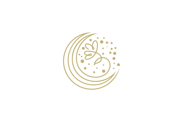 Logotipo de luna creciente con flores en estilo de diseño de línea continua