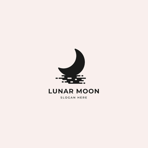 Vector logotipo de la luna lunar con silueta de sombra de luna sobre el agua.