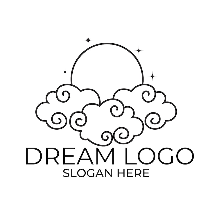 Vector logotipo de luna y nube de ensueño diseño artístico de líneas simples y elegantes