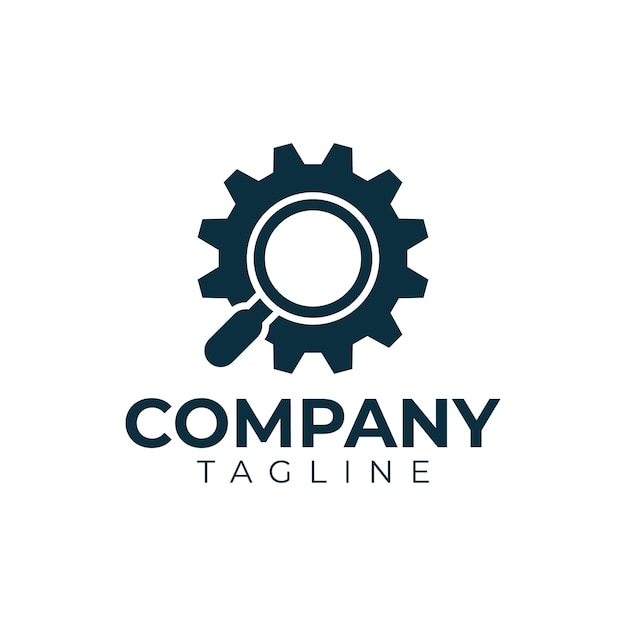 Logotipo de lupa y engranaje que representa la optimización SEO y la búsqueda técnica