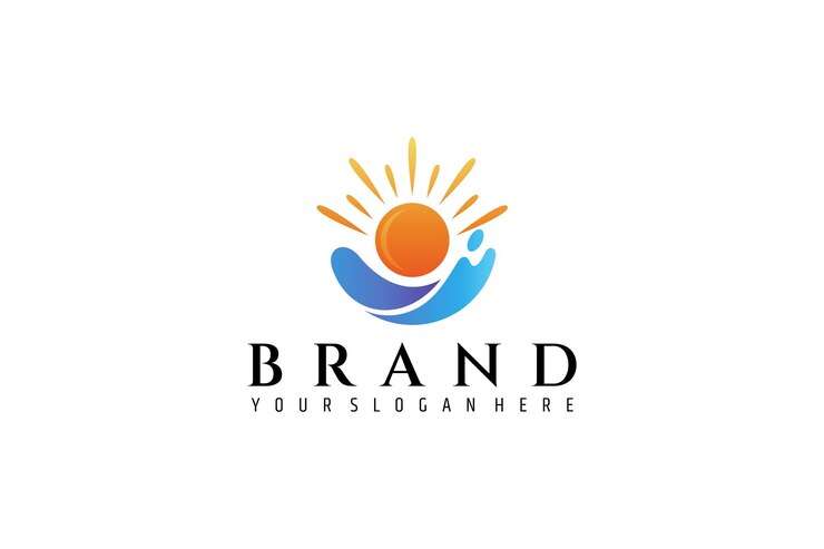 Logotipo de la luz del amanecer con ondas adecuadas para el diseño y la naturaleza de la playa de verano