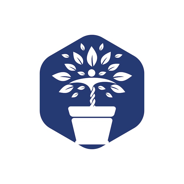 Logotipo de maceta y planta humana Logotipo del vector de crecimiento Concepto del logotipo del spa y el bienestar