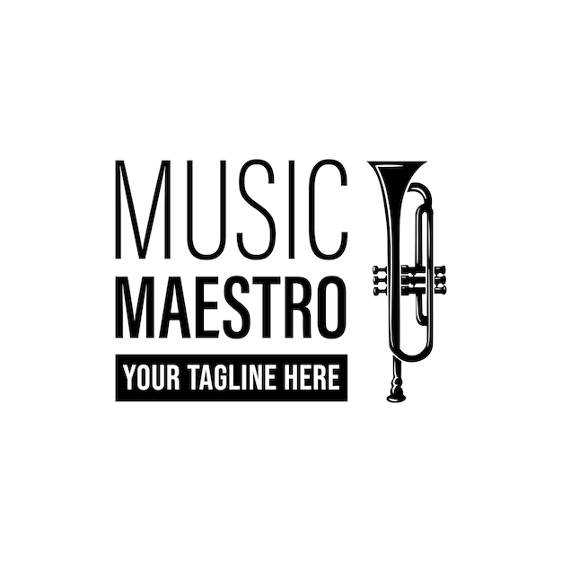 Vector logotipo de maestro de música de trompeta logotipo de grupo de música plantilla de diseño de logotipo de comunidad de jazz u orquesta