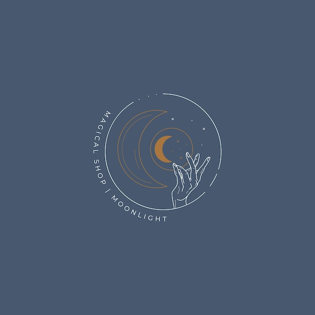 Logotipo mágico de luna y mano