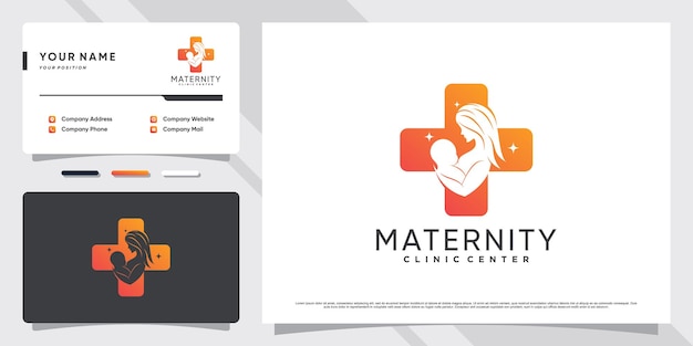 Logotipo de mamá y bebé con elemento creativo y diseño de tarjeta de visita vector premium