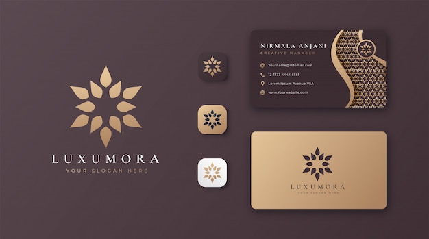 Logotipo de mandala dorado de lujo con tarjeta de visita