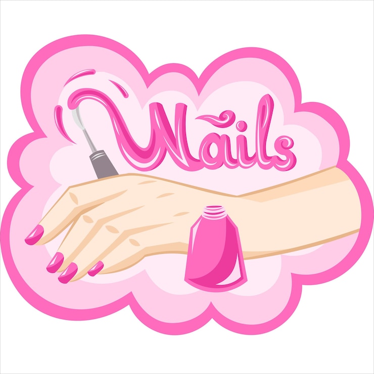 Vector logotipo de manicura para salón de uñas imagen vectorial de mano femenina con manicura sosteniendo un pincel de esmalte de uñas