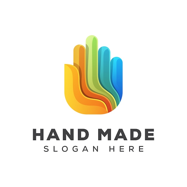 Logotipo de mano colorido, logotipo hecho a mano impresionante, diseño de logotipo de cuidado de manos