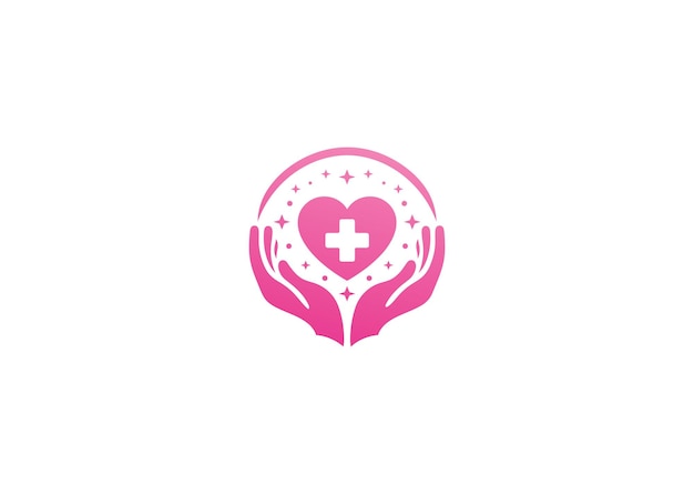 Un logotipo de mano y corazón que simboliza la compasión y la curación en el campo médico
