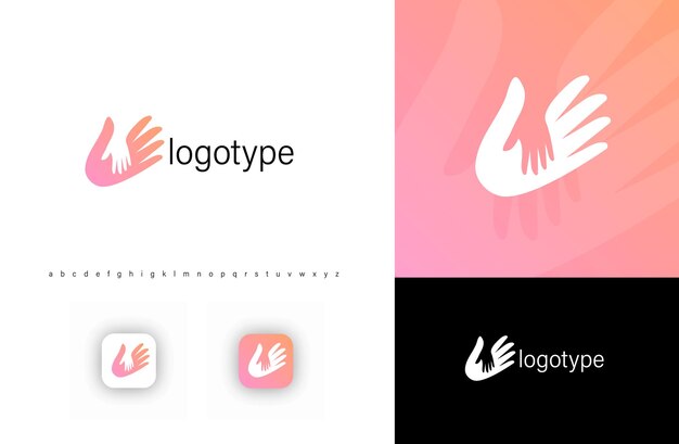 Logotipo de la mano con una mano más pequeña en el interior que simboliza la confianza de apoyo al cuidado ideal para organizaciones benéficas sin fines de lucro
