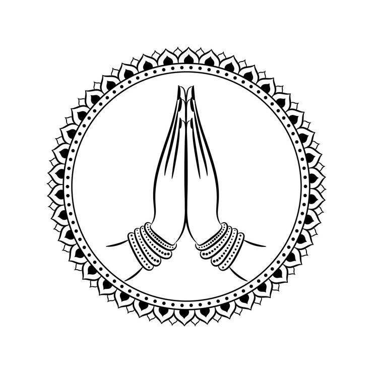 Vector logotipo de la mano de namaste con arte de mandala