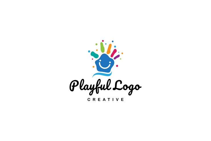 logotipo de la mano del niño con una sonrisa en un estilo de diseño plano colorido