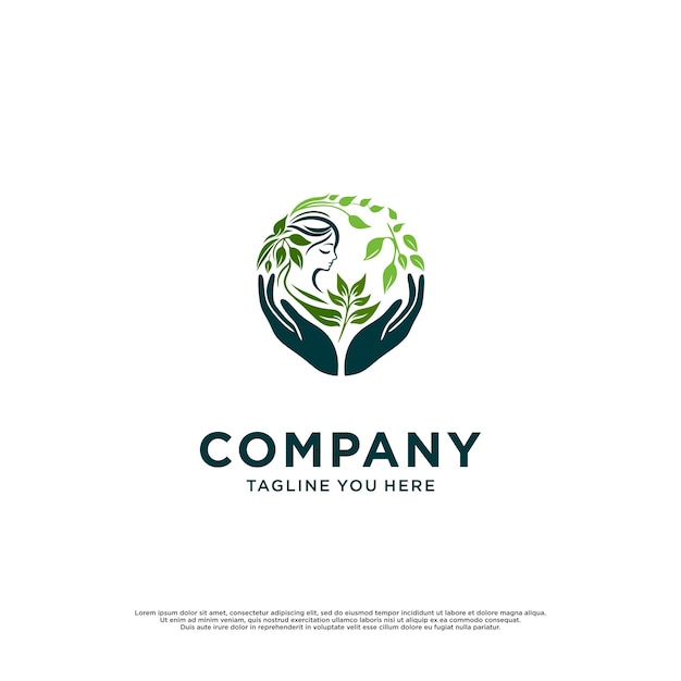 logotipo con la mano de una persona y silueta dentro de una hoja abstracta