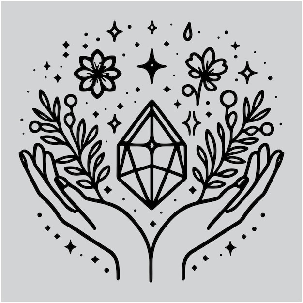 Logotipo de mano simple emblemas boho diseño de logotipo esotérico toque femenino mágico cristales delicados