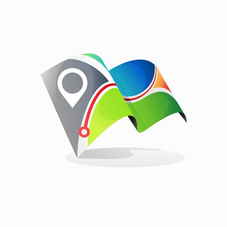 Vector logotipo de mapa con concepto de color degradado