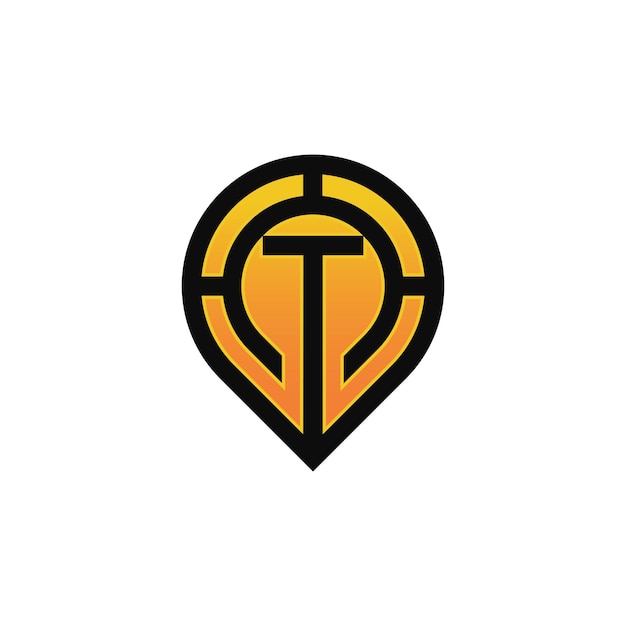 Logotipo de mapa de ubicación de pin de letra inicial moderna T