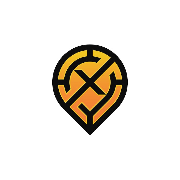 Logotipo de mapa de ubicación de pin de letra inicial moderna X