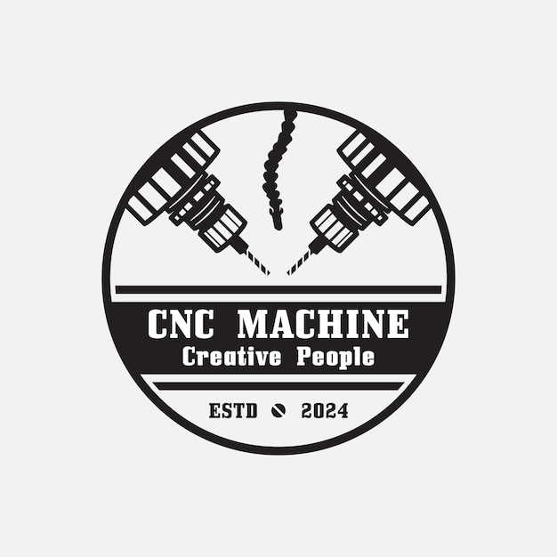 Logotipo de máquina de torno CNC Diseño de tecnología de corte 3D moderna de control numérico por computadora