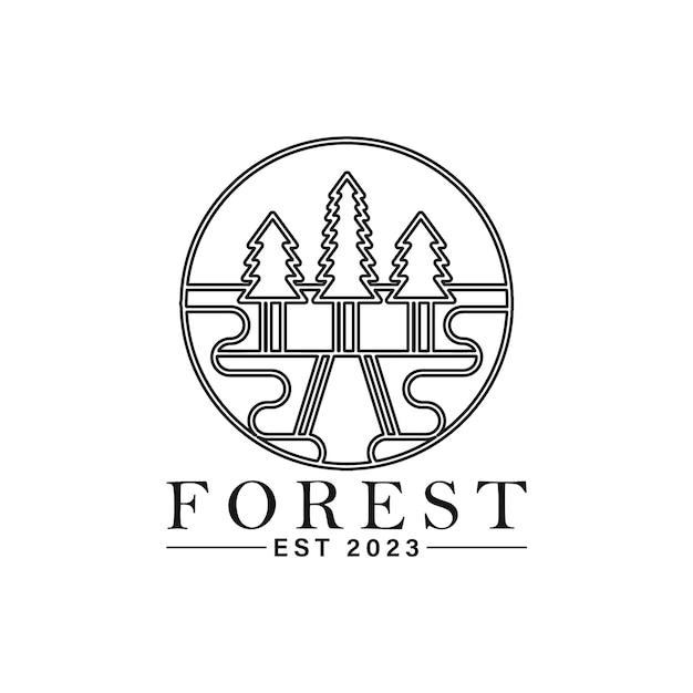 logotipo de la marca forest camp insignia de arte de línea, estampado de camiseta