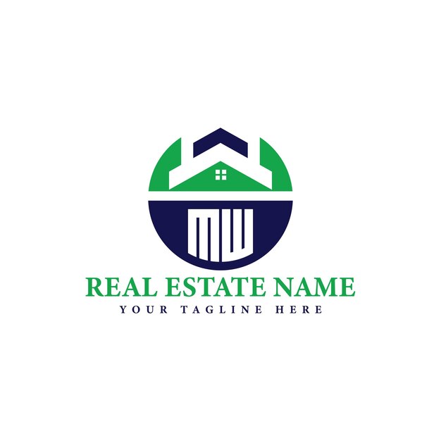 Logotipo de marca inmobiliaria verde y azul